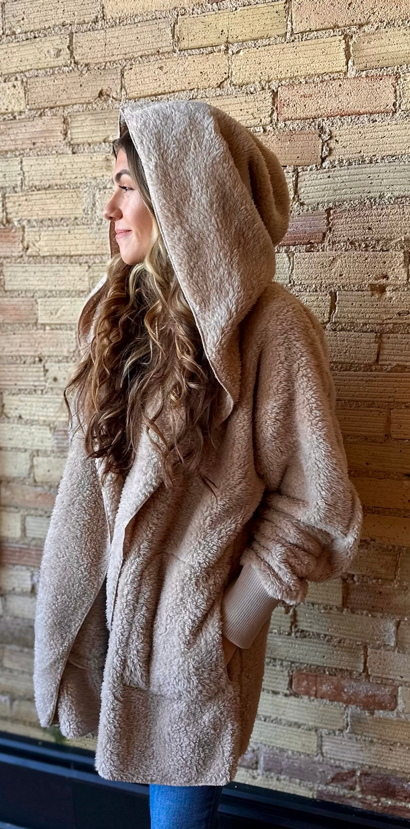 Cozy Oversized Plush Hooded Cardigan With Pockets